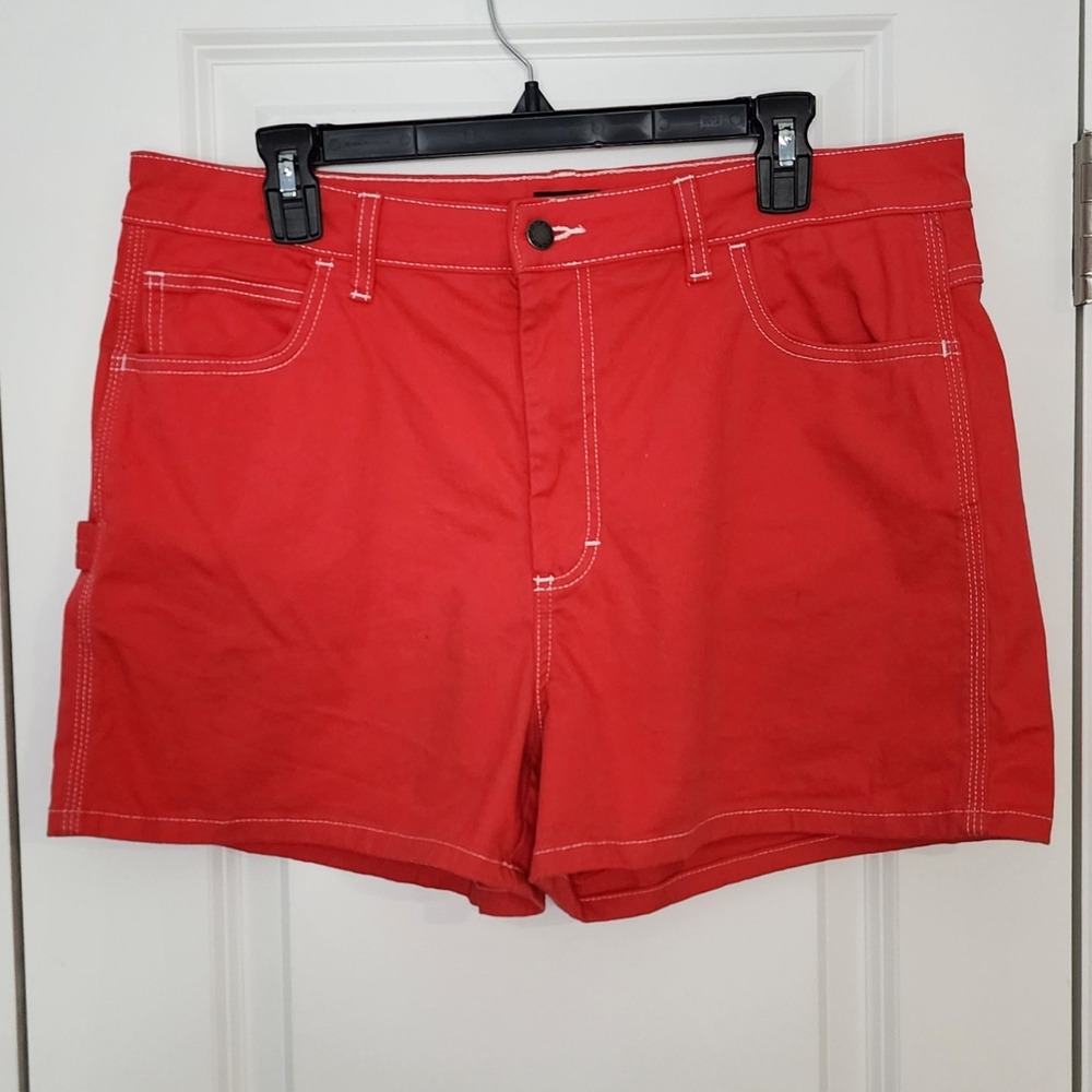Dickies Red Carpenter Shorts Utility Pockets Contrast Stitching Size 32